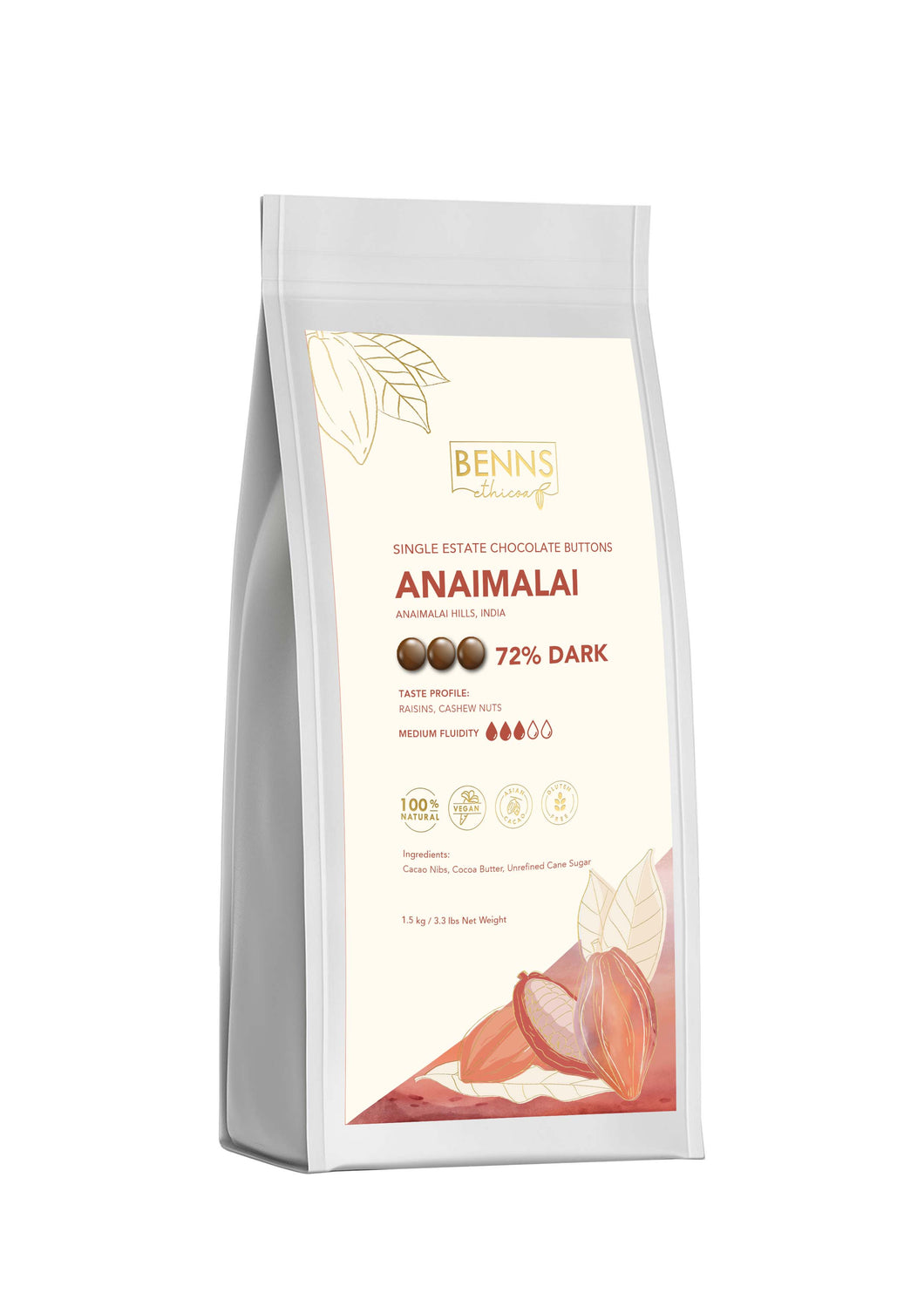 Anaimalai - 72% Dark Chocolate Buttons (1.5 kg)