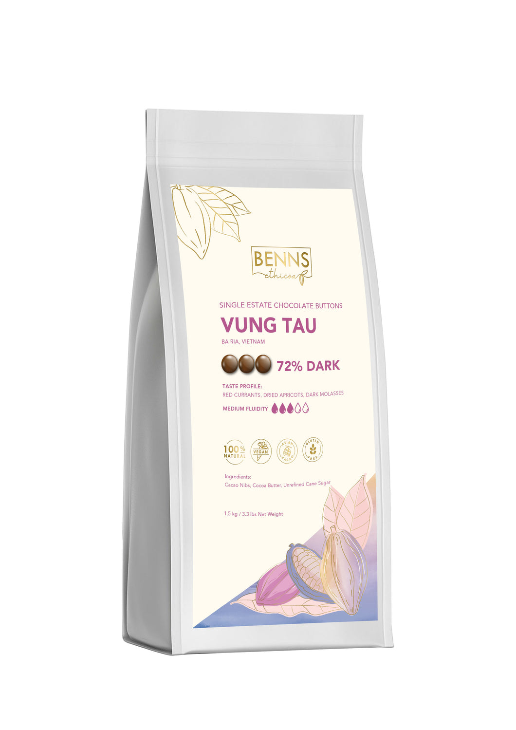Vung Tau - 72% Dark Chocolate Buttons (1.5kg)